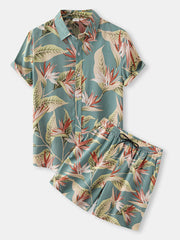 Herren Kurzarmhemd-Set im chinesischen Stil mit Print 