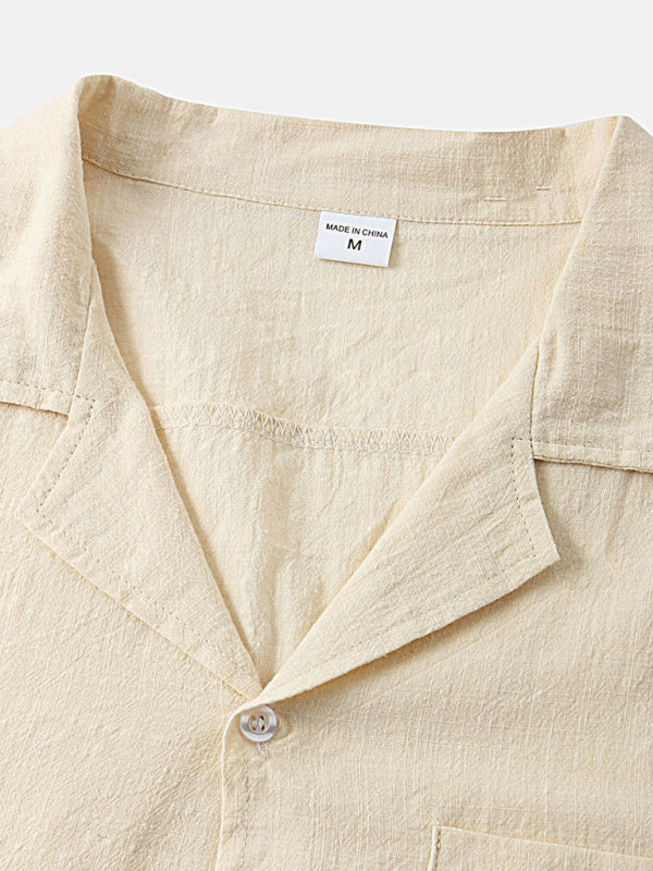 Men's solid color short-sleeved T-shirt shorts cotton linen casual suit