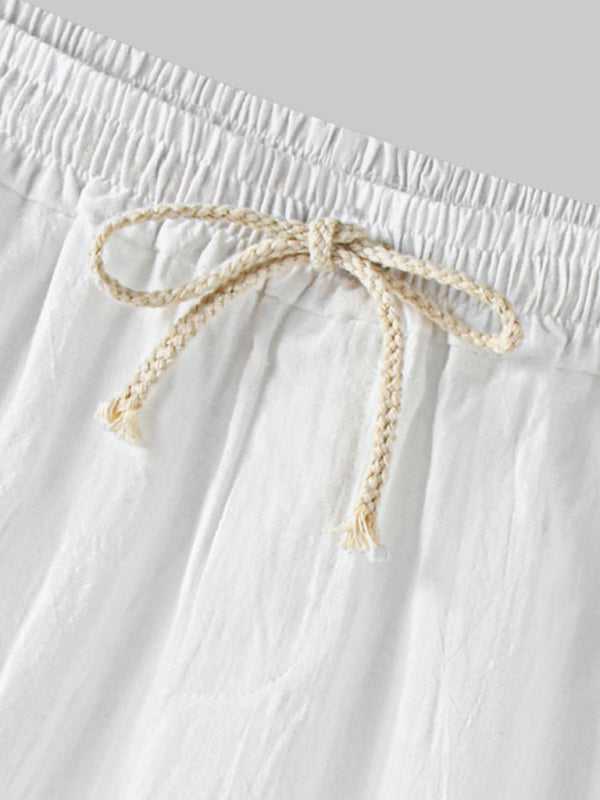 Pantalon décontracté pour homme en coton et lin, style coréen, couleur unie. 