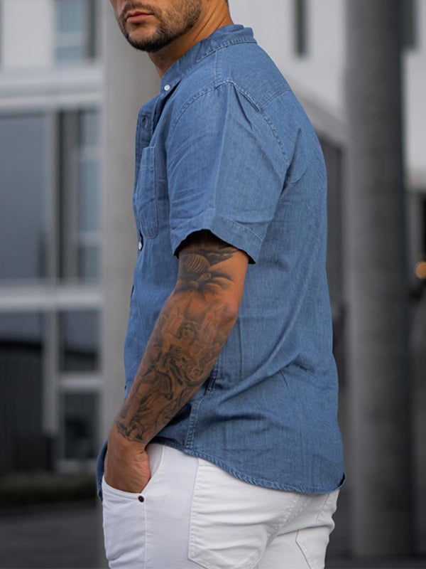 T-shirt à manches courtes pour homme, couleur unie, imitation denim, coupe ample et décontractée 