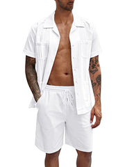 Simple Sports Short Sleeve Shorts Linen Loose Casual Men's Shirt Set