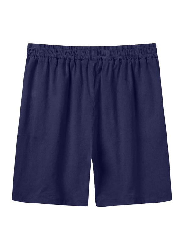 Herren Kurzarmhemd-Set, lässiges Baumwoll-Leinen-Cardiganhemd + Shorts 