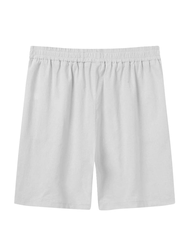 Herren Kurzarmhemd-Set, lässiges Baumwoll-Leinen-Cardiganhemd + Shorts 