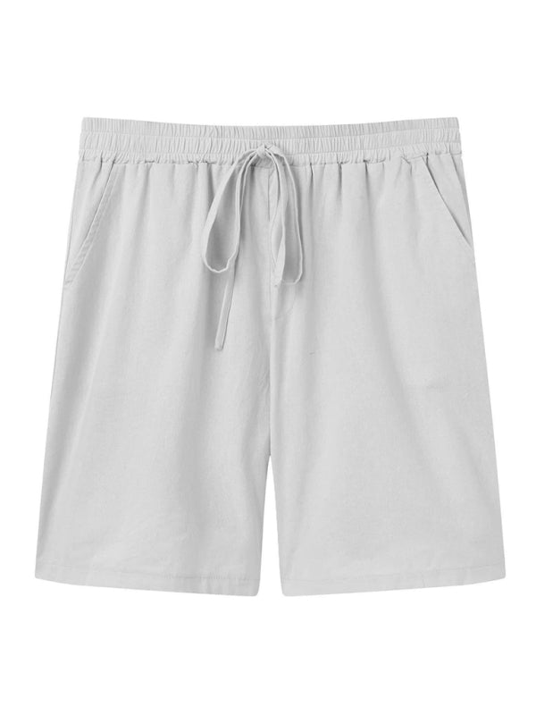 Herren Kurzarmhemd-Set, lässiges Baumwoll-Leinen-Cardiganhemd + Shorts 