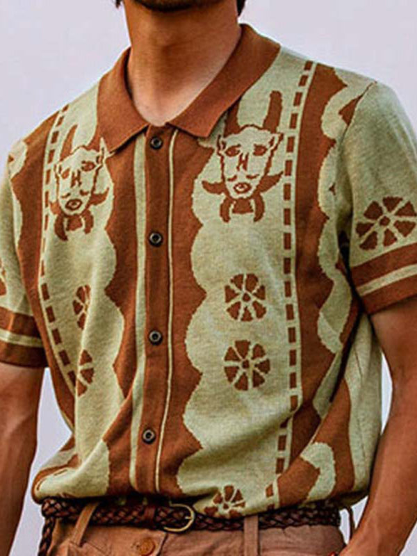 Polo à manches courtes et col à revers, en maille jacquard neuve 