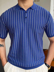 Sommerliches neues gestreiftes Kurzarm-Business-Polohemd mit Reverskragen 