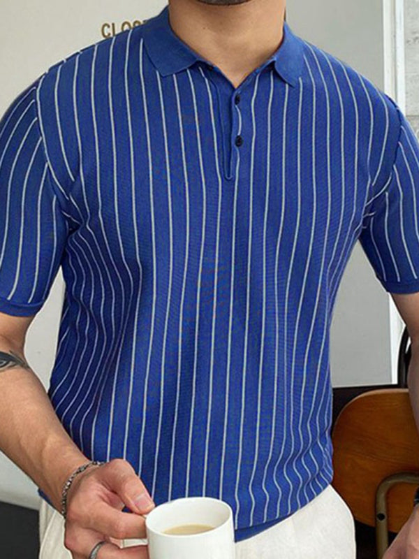 Sommerliches neues gestreiftes Kurzarm-Business-Polohemd mit Reverskragen 