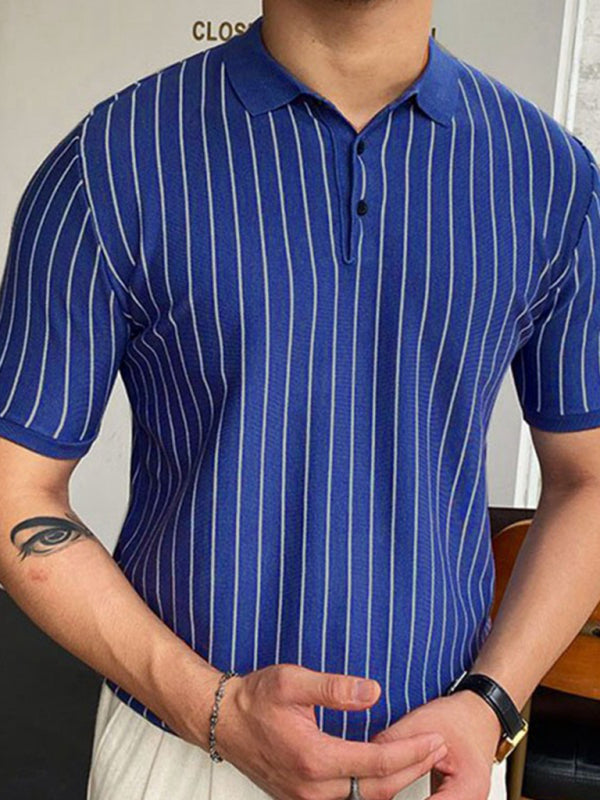 Sommerliches neues gestreiftes Kurzarm-Business-Polohemd mit Reverskragen 