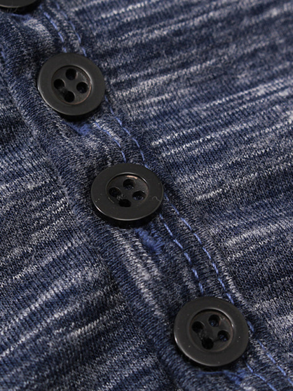 T-shirt d'été à manches courtes pour homme, col Henley, coupe ajustée 