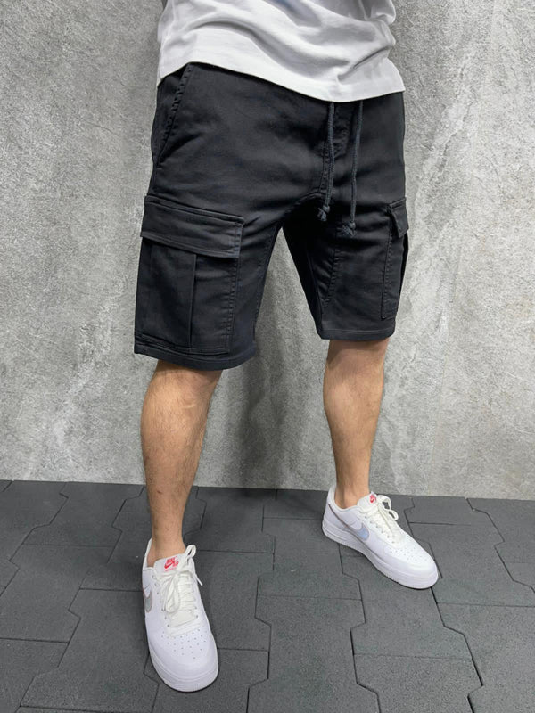 Lässige, einfarbige Five-Point-Hosen, gewebte, lässige Cargoshorts mit mehreren Taschen und Befestigungsmöglichkeit 