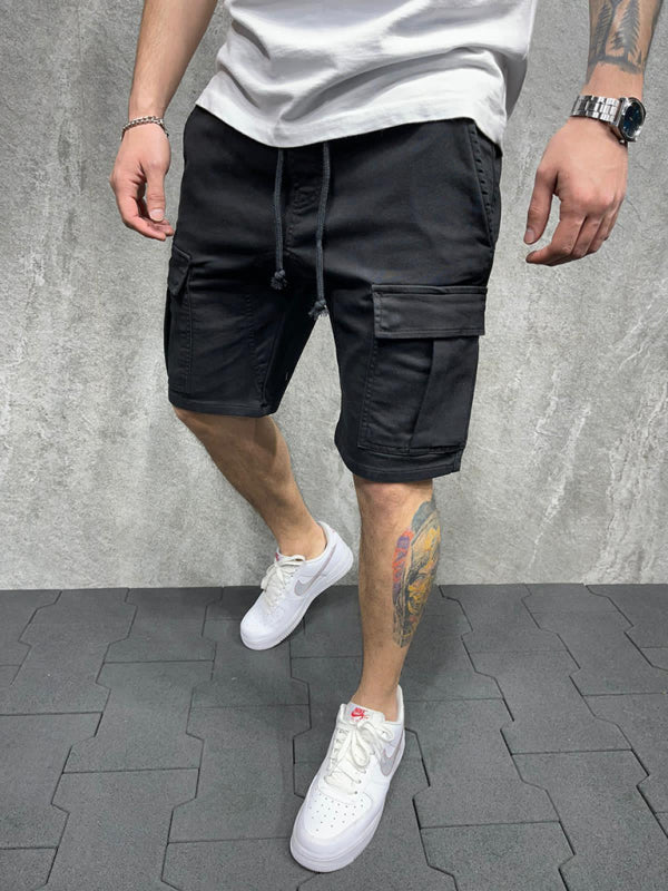 Lässige, einfarbige Five-Point-Hosen, gewebte, lässige Cargoshorts mit mehreren Taschen und Befestigungsmöglichkeit 