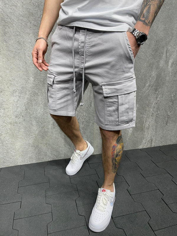 Lässige, einfarbige Five-Point-Hosen, gewebte, lässige Cargoshorts mit mehreren Taschen und Befestigungsmöglichkeit 