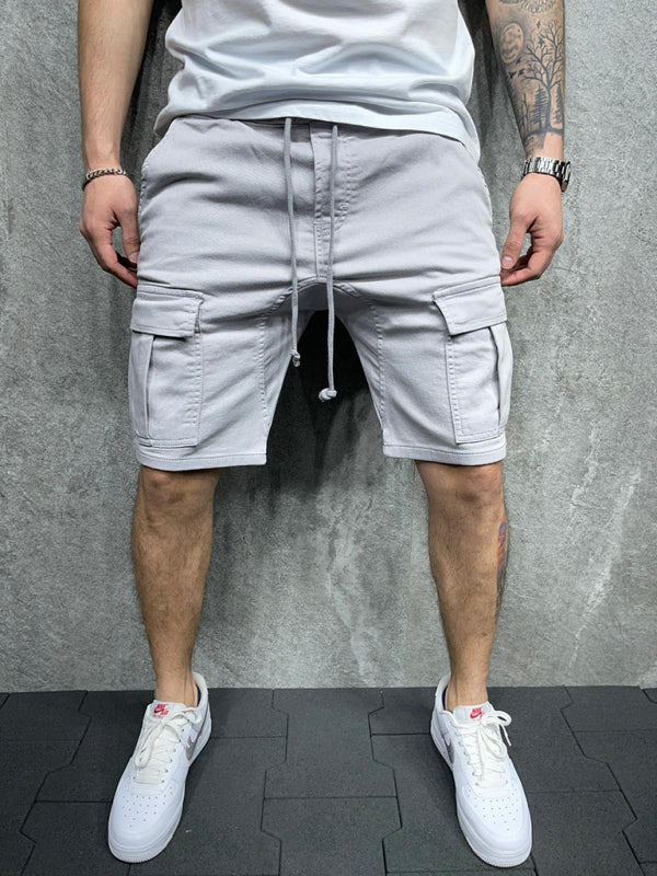Lässige, einfarbige Five-Point-Hosen, gewebte, lässige Cargoshorts mit mehreren Taschen und Befestigungsmöglichkeit 