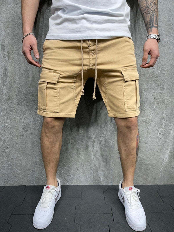 Lässige, einfarbige Five-Point-Hosen, gewebte, lässige Cargoshorts mit mehreren Taschen und Befestigungsmöglichkeit 