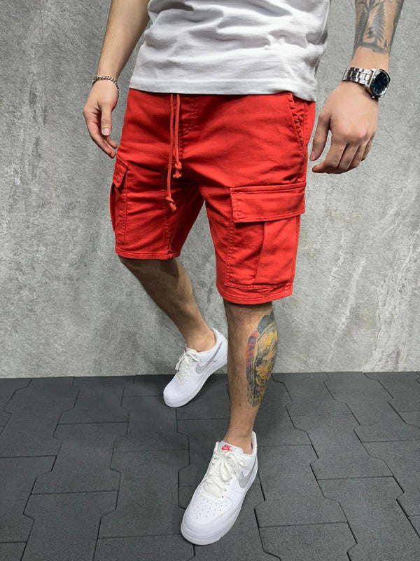 Lässige, einfarbige Five-Point-Hosen, gewebte, lässige Cargoshorts mit mehreren Taschen und Befestigungsmöglichkeit 