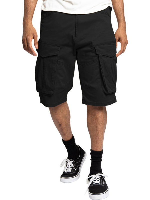 Herren-Cargoshorts mit mehreren Taschen, einfarbig, lässig 