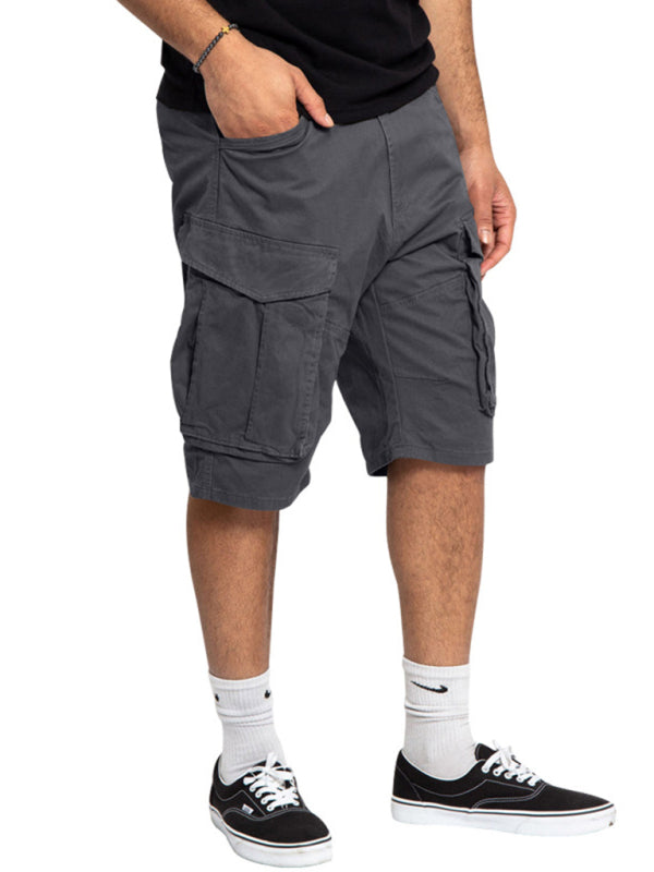 Herren-Cargoshorts mit mehreren Taschen, einfarbig, lässig 