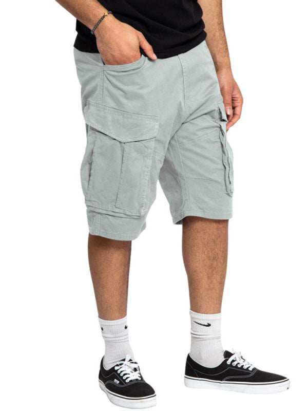 Herren-Cargoshorts mit mehreren Taschen, einfarbig, lässig 