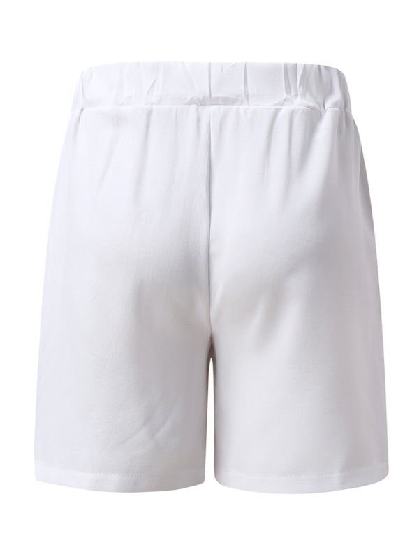 Men's Summer Lapel Cotton Linen Solid Color Short Sleeve Shorts Set