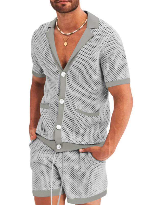 Short-sleeved shorts Knit lapel cardigan Short-sleeved men's suit