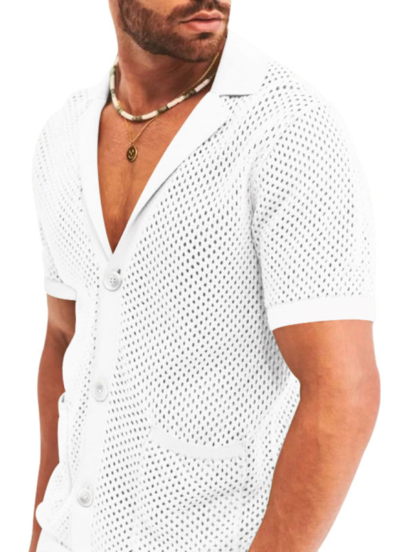 Short-sleeved shorts Knit lapel cardigan Short-sleeved men's suit