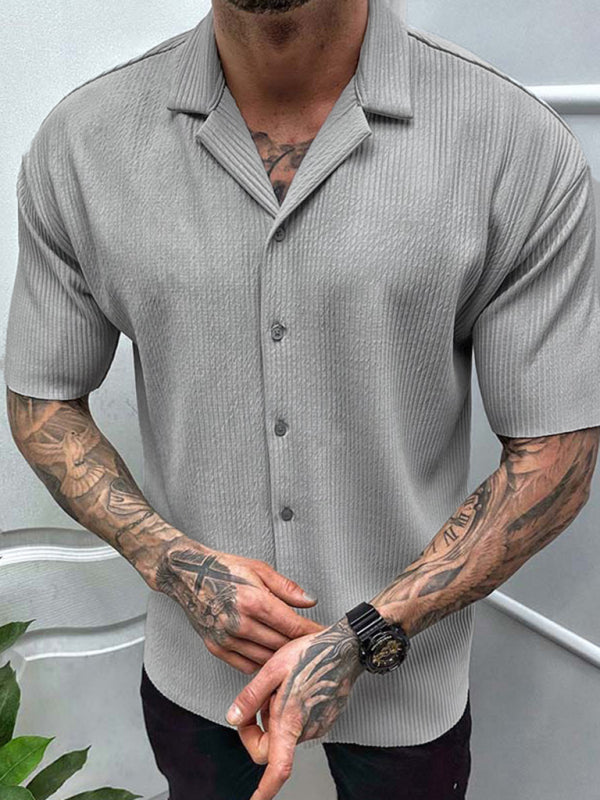 Men's new solid color short-sleeved shirt men's casual cardigan