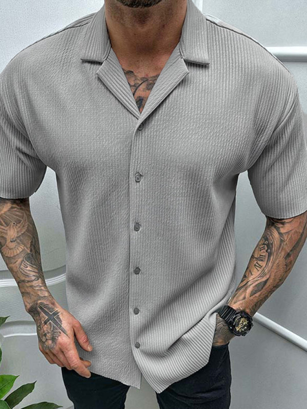 Men's new solid color short-sleeved shirt men's casual cardigan