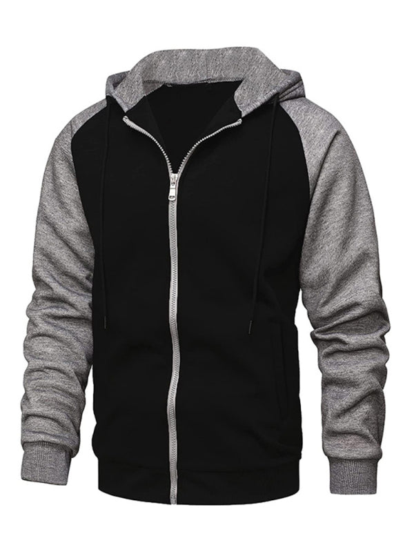 Jacket Contrasting color zipper cardigan plus fleece hoodie men's clothing