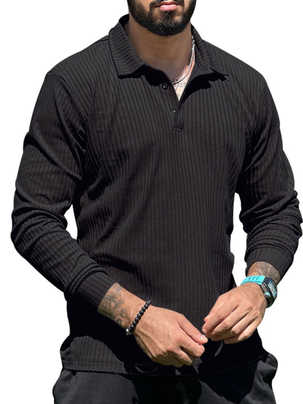 New Men's Lapel Long Sleeve T-Shirt Slim Fit Sports Lapel Polo Shirt