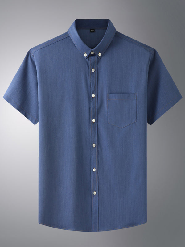 Nouvelle chemise à manches courtes grande taille pour homme, coupe ample et décontractée, en denim stretch. 
