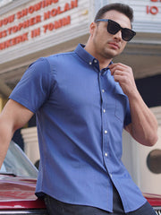 Nouvelle chemise à manches courtes grande taille pour homme, coupe ample et décontractée, en denim stretch. 
