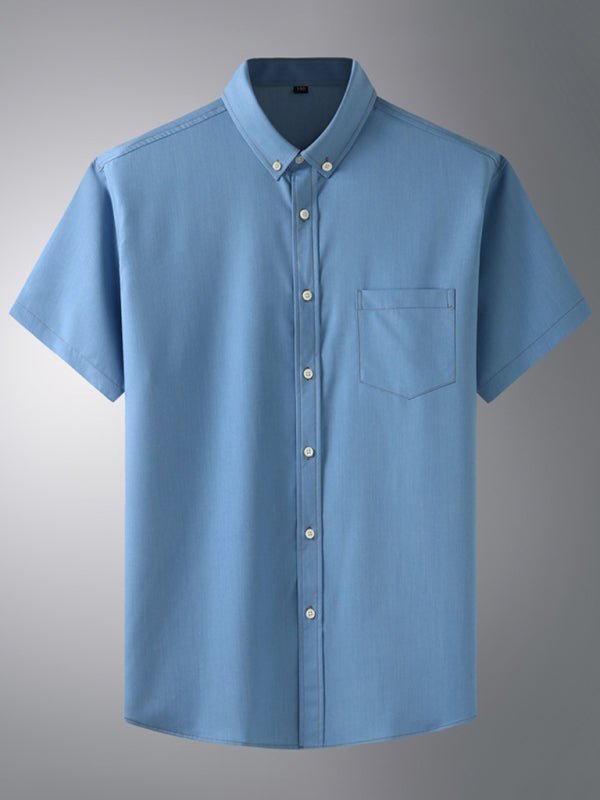Nouvelle chemise à manches courtes grande taille pour homme, coupe ample et décontractée, en denim stretch. 