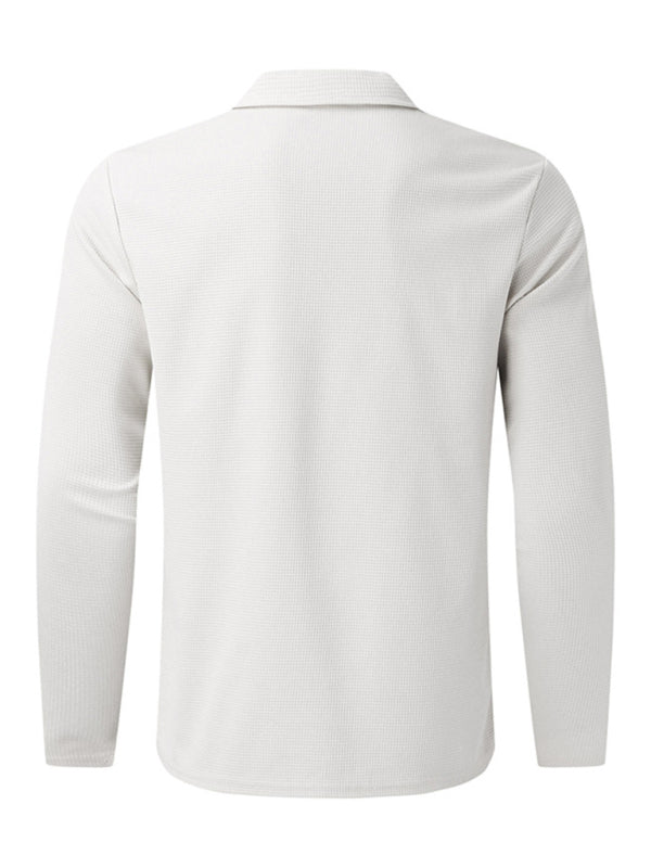 Men's white waffle zip cardigan – back view
