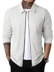 Men's white waffle zip cardigan – front view