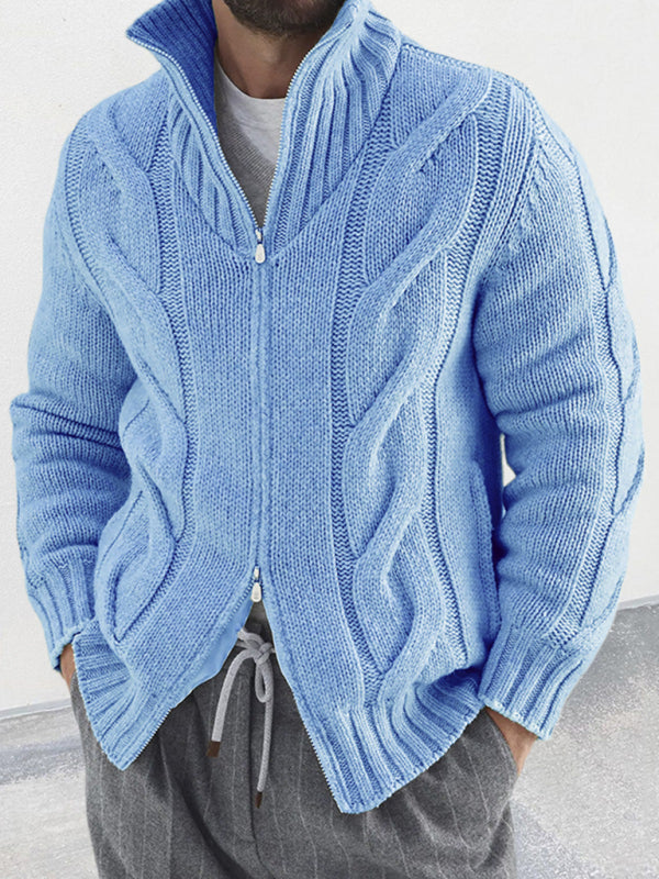 Men's turtleneck cable zipper sweater cardigan – lifestyle view
