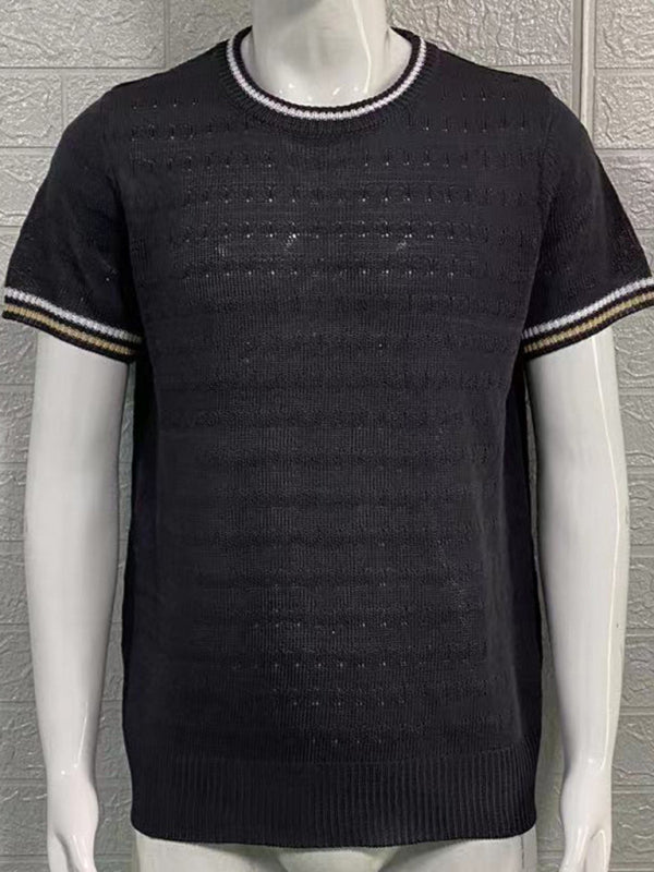 Herren-T-Shirt mit Rundhalsausschnitt, kurzen Ärmeln und schmaler Passform, gestrickt 
