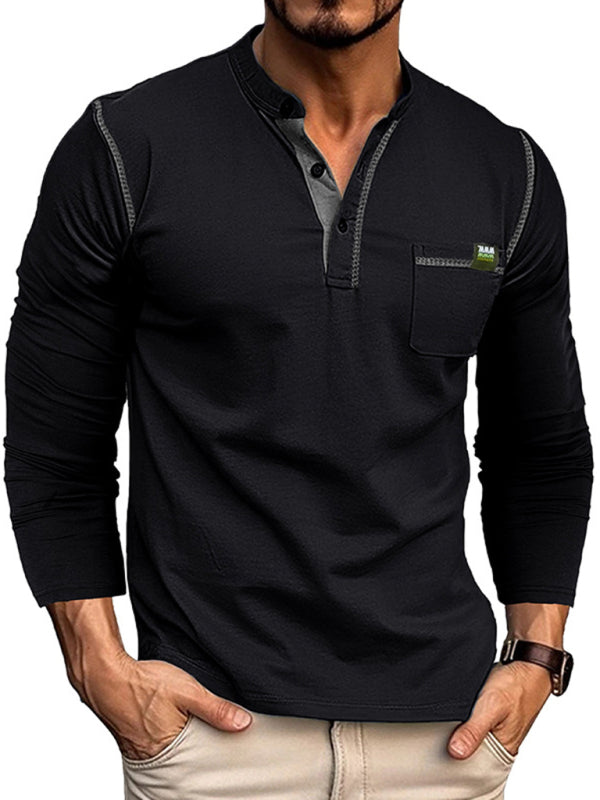 Neues Henley-Langarmshirt für Herren mit Farbblockmuster 