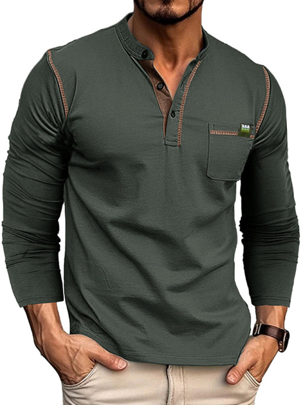 Neues Henley-Langarmshirt für Herren mit Farbblockmuster 