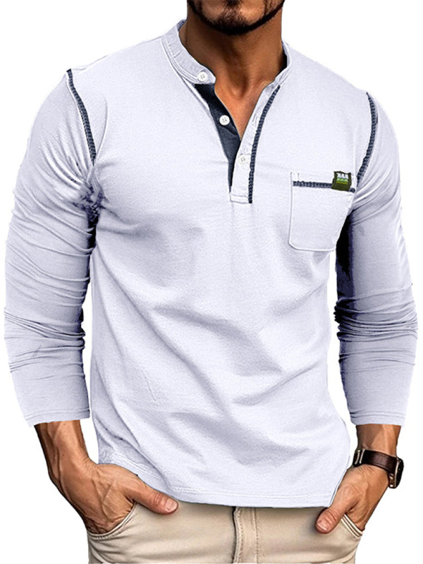 Neues Henley-Langarmshirt für Herren mit Farbblockmuster 