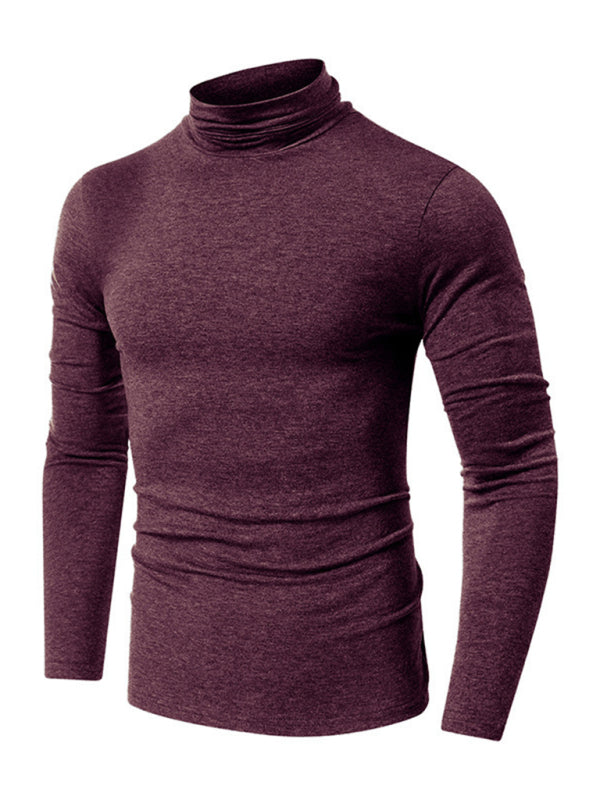 T-shirt à manches longues pour homme, col roulé, couleur unie 