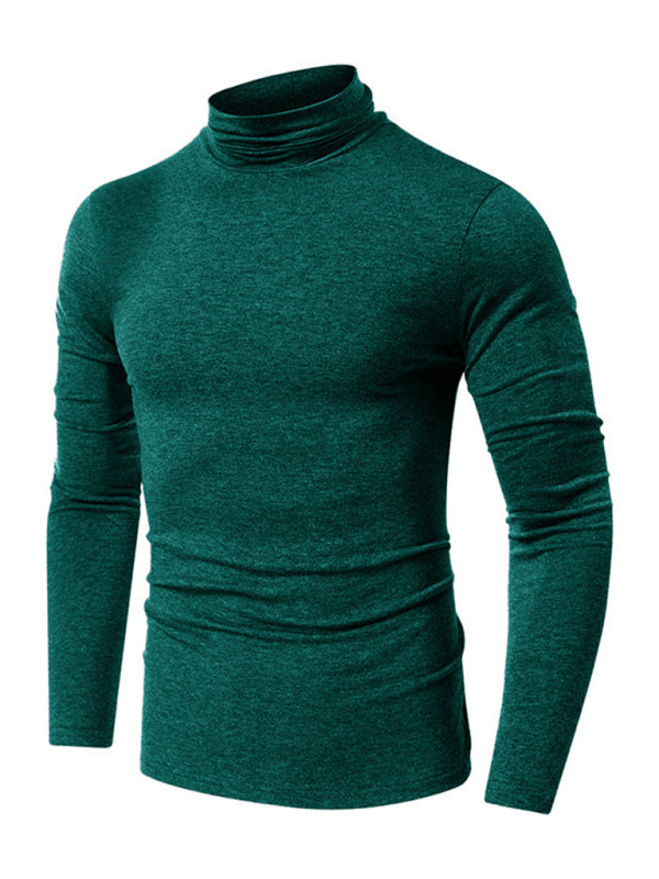 T-shirt à manches longues pour homme, col roulé, couleur unie 