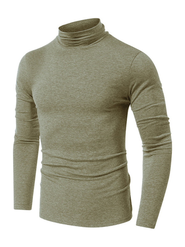 T-shirt à manches longues pour homme, col roulé, couleur unie 