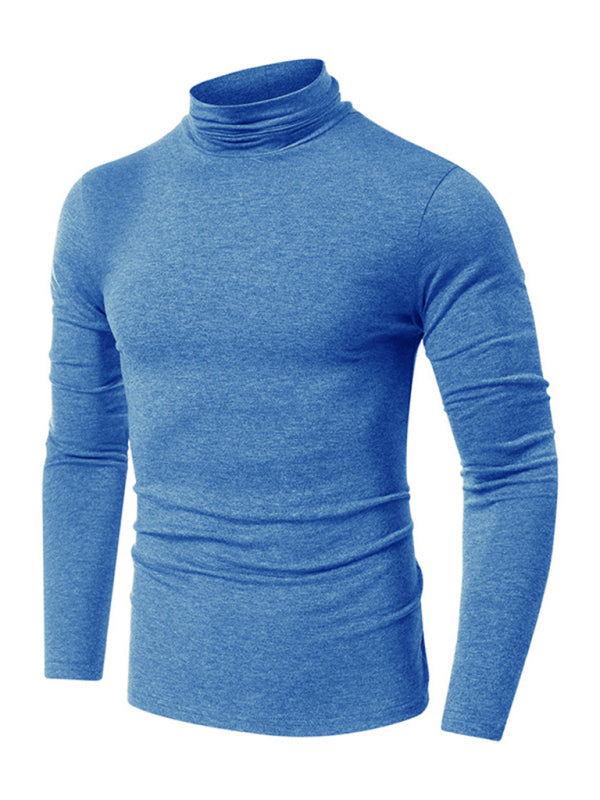 T-shirt à manches longues pour homme, col roulé, couleur unie 