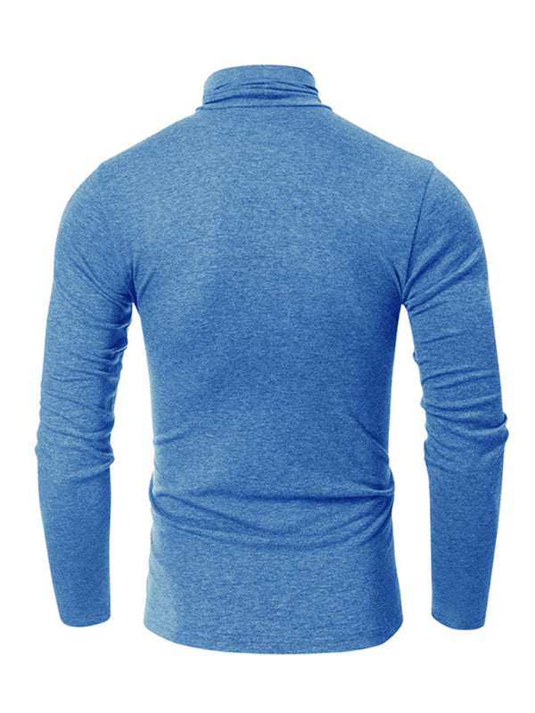 T-shirt à manches longues pour homme, col roulé, couleur unie 