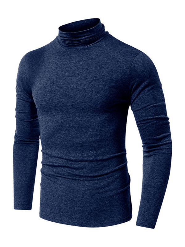 T-shirt à manches longues pour homme, col roulé, couleur unie 