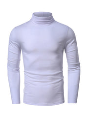 T-shirt à manches longues pour homme, col roulé, couleur unie 