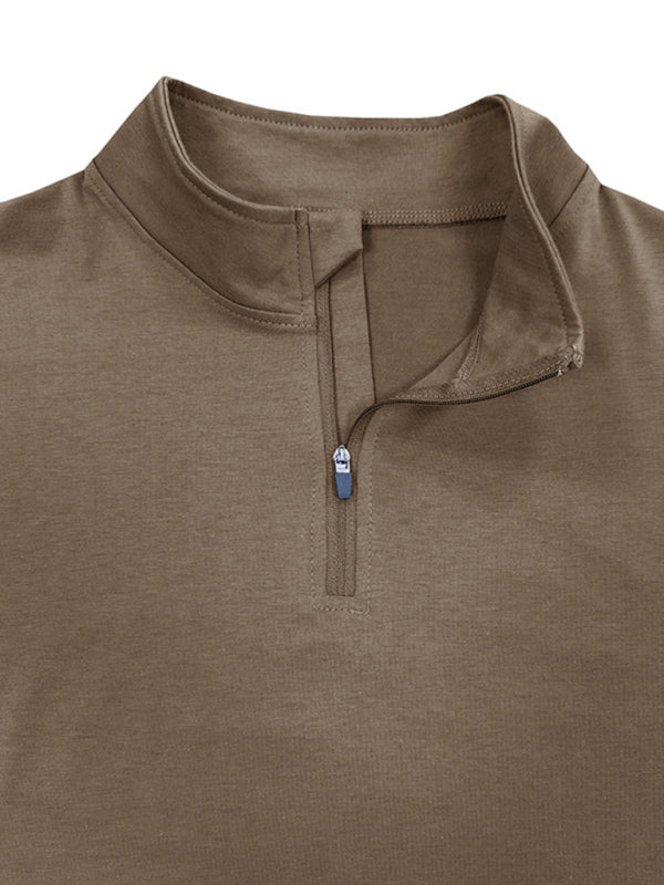 Neues Herren-Poloshirt mit langen Ärmeln, Stehkragen und Reißverschluss 