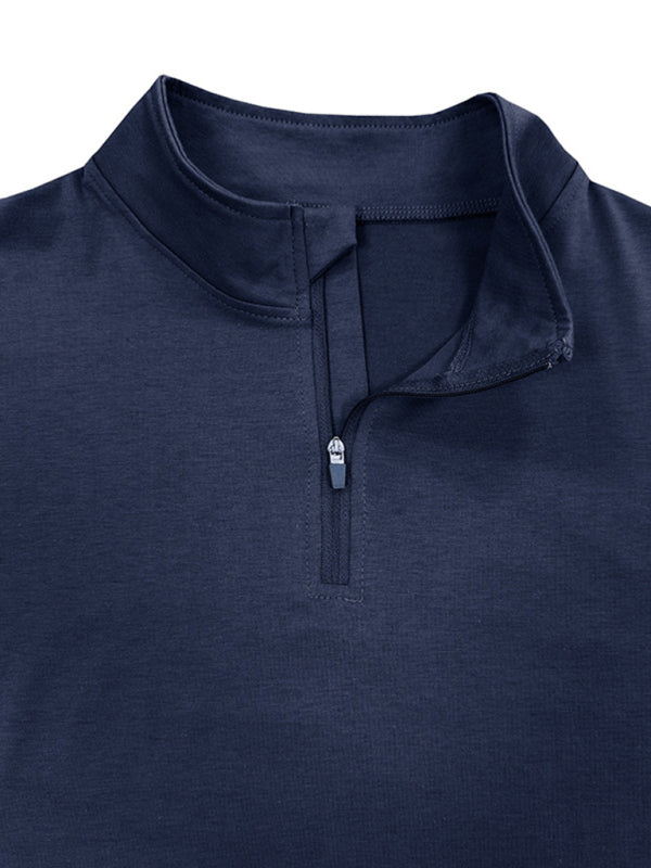 Neues Herren-Poloshirt mit langen Ärmeln, Stehkragen und Reißverschluss 