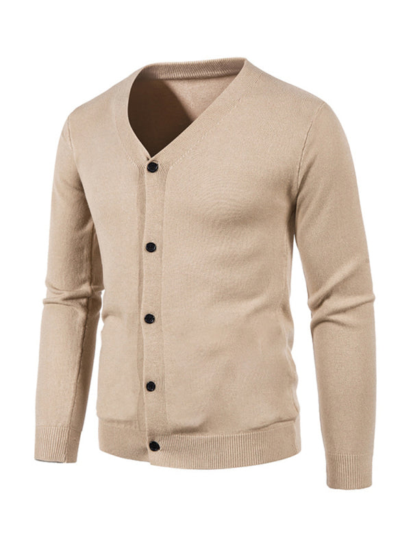 Nouveau cardigan décontracté pour homme, col en V, couleur unie 