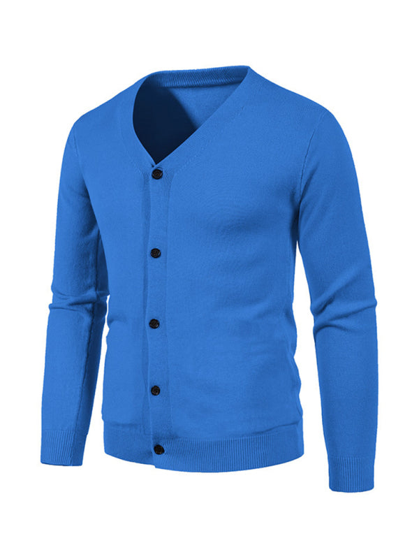 Nouveau cardigan décontracté pour homme, col en V, couleur unie 